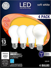 GE Industrial Solutions 93098311 LED Bulb, General Purpose, A19 Lamp, 40 W Equivalent, Medium Lamp Base, Dimmable